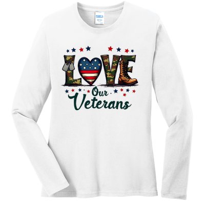 Love Our Veterans Day Proud Military Ladies Long Sleeve Shirt