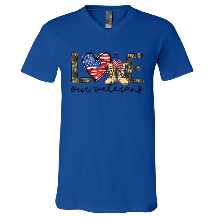 Love Our Veterans Us Military Veterans Day Great Gift V-Neck T-Shirt