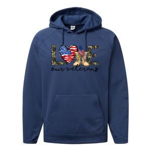 Love Our Veterans Us Military Veterans Day Great Gift Performance Fleece Hoodie