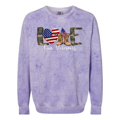 Love Our Veterans Day Proud Military American Flag Colorblast Crewneck Sweatshirt