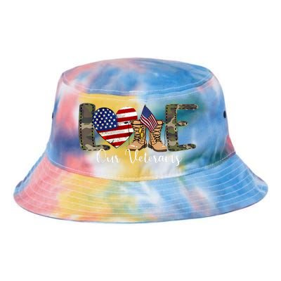 Love Our Veterans Day Proud Military American Flag Tie Dye Newport Bucket Hat