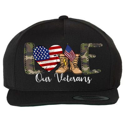 Love Our Veterans Day Proud Military American Flag Wool Snapback Cap