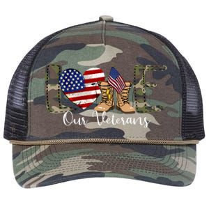 Love Our Veterans Day Proud Military American Flag Retro Rope Trucker Hat Cap