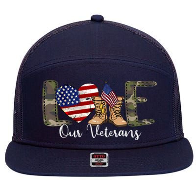 Love Our Veterans Day Proud Military American Flag 7 Panel Mesh Trucker Snapback Hat