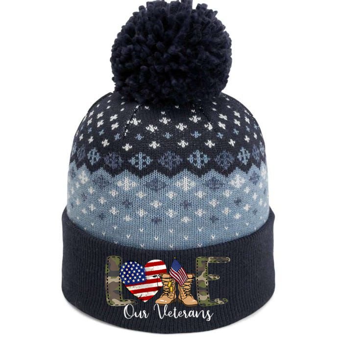 Love Our Veterans Day Proud Military American Flag The Baniff Cuffed Pom Beanie