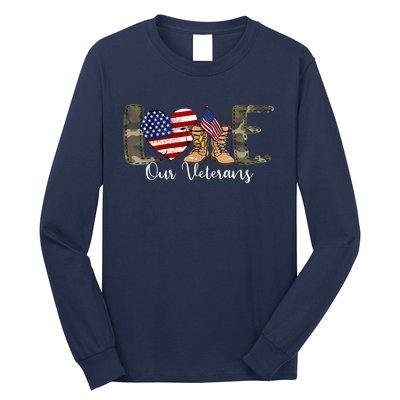 Love Our Veterans Day Proud Military American Flag Long Sleeve Shirt