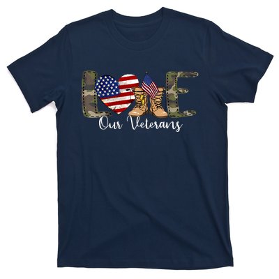 Love Our Veterans Day Proud Military American Flag T-Shirt