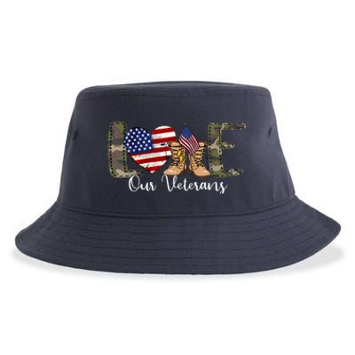 Love Our Veterans Day Proud Military American Flag Sustainable Bucket Hat