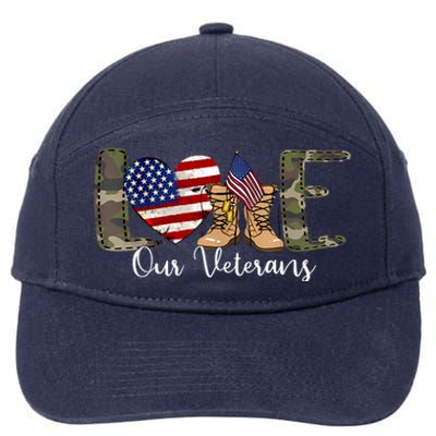 Love Our Veterans Day Proud Military American Flag 7-Panel Snapback Hat