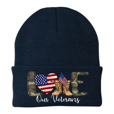 Love Our Veterans Day Proud Military American Flag Knit Cap Winter Beanie