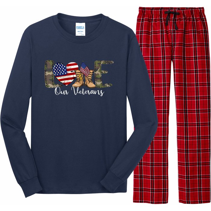 Love Our Veterans Day Proud Military American Flag Long Sleeve Pajama Set