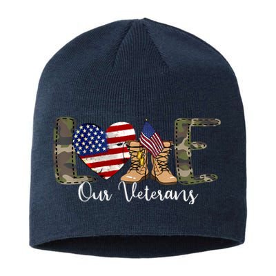 Love Our Veterans Day Proud Military American Flag Sustainable Beanie