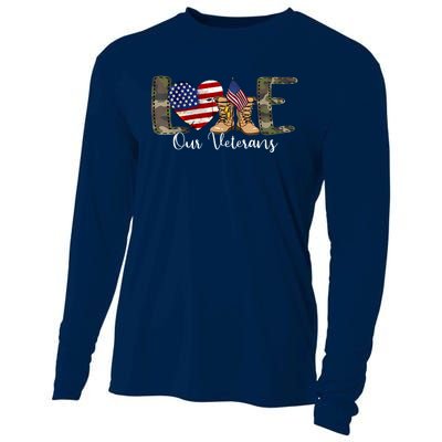 Love Our Veterans Day Proud Military American Flag Cooling Performance Long Sleeve Crew