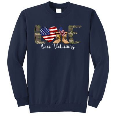 Love Our Veterans Day Proud Military American Flag Tall Sweatshirt