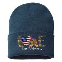 Love Our Veterans Day Proud Military American Flag Sustainable Knit Beanie