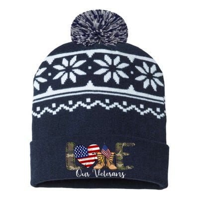 Love Our Veterans Day Proud Military American Flag USA-Made Snowflake Beanie