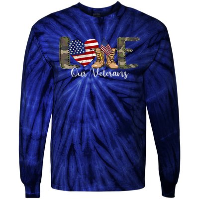 Love Our Veterans Day Proud Military American Flag Tie-Dye Long Sleeve Shirt