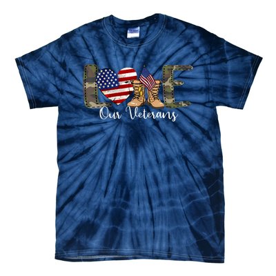 Love Our Veterans Day Proud Military American Flag Tie-Dye T-Shirt