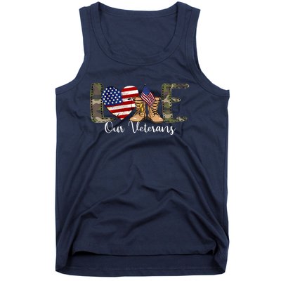 Love Our Veterans Day Proud Military American Flag Tank Top