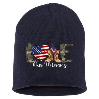 Love Our Veterans Day Proud Military American Flag Short Acrylic Beanie