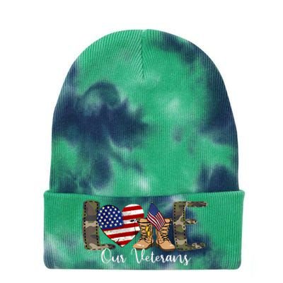 Love Our Veterans Day Proud Military American Flag Tie Dye 12in Knit Beanie