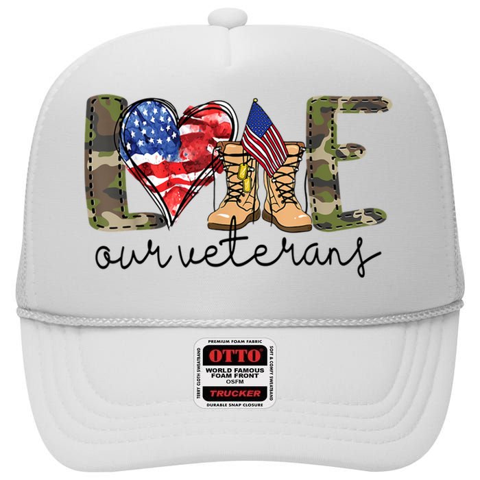 Love Our Veterans High Crown Mesh Back Trucker Hat