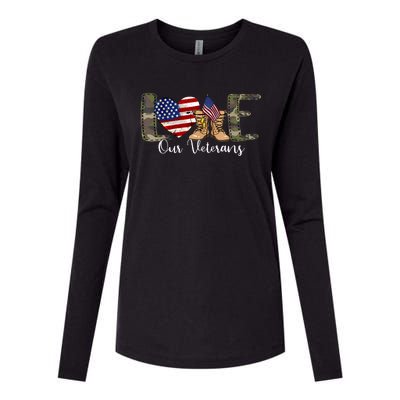 Love Our Veterans Day Proud Military American Flag Womens Cotton Relaxed Long Sleeve T-Shirt