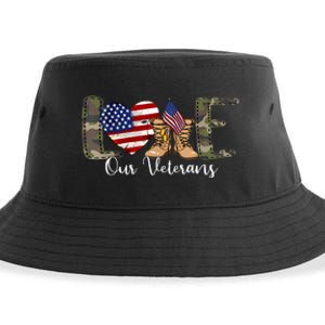 Love Our Veterans Day Proud Military American Flag Sustainable Bucket Hat