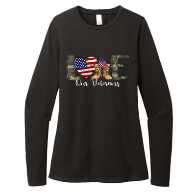 Love Our Veterans Day Proud Military American Flag Womens CVC Long Sleeve Shirt