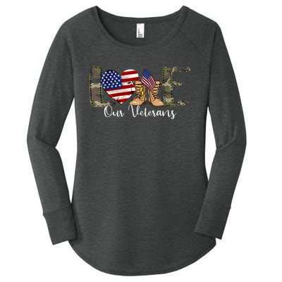 Love Our Veterans Day Proud Military American Flag Women's Perfect Tri Tunic Long Sleeve Shirt