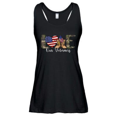 Love Our Veterans Day Proud Military American Flag Ladies Essential Flowy Tank