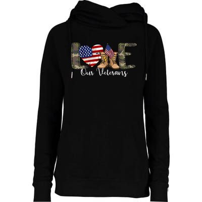 Love Our Veterans Day Proud Military American Flag Womens Funnel Neck Pullover Hood