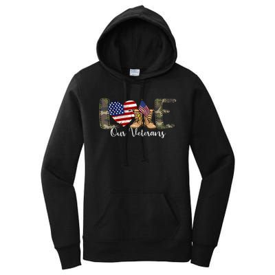 Love Our Veterans Day Proud Military American Flag Women's Pullover Hoodie