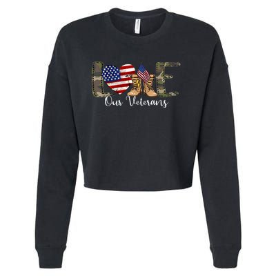 Love Our Veterans Day Proud Military American Flag Cropped Pullover Crew