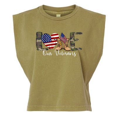 Love Our Veterans Day Proud Military American Flag Garment-Dyed Women's Muscle Tee