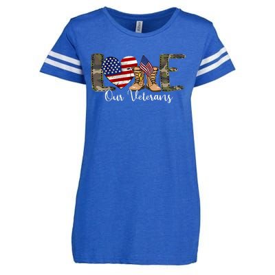 Love Our Veterans Day Proud Military American Flag Enza Ladies Jersey Football T-Shirt