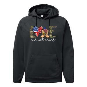 Love Our Veterans Us Military Gifts Veterans Day Performance Fleece Hoodie