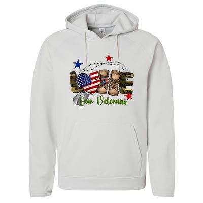 Love Our Veterans Day Proud Military American Flag Performance Fleece Hoodie