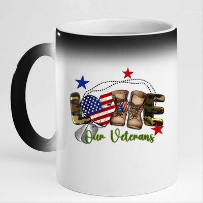 Love Our Veterans Day Proud Military American Flag 11oz Black Color Changing Mug