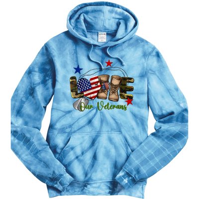 Love Our Veterans Day Proud Military American Flag Tie Dye Hoodie