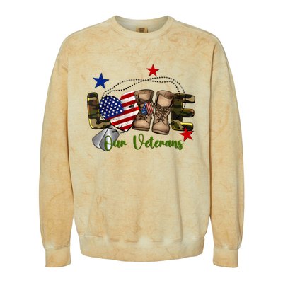 Love Our Veterans Day Proud Military American Flag Colorblast Crewneck Sweatshirt