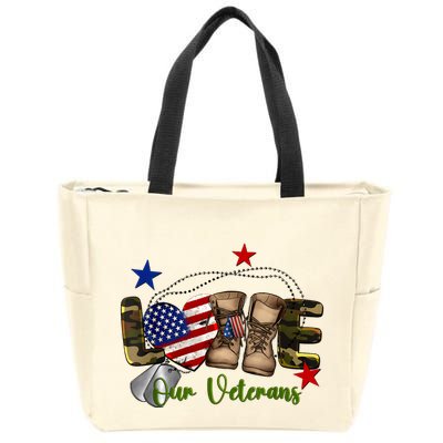 Love Our Veterans Day Proud Military American Flag Zip Tote Bag