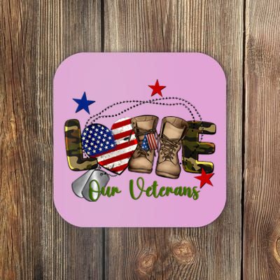 Love Our Veterans Day Proud Military American Flag Coaster