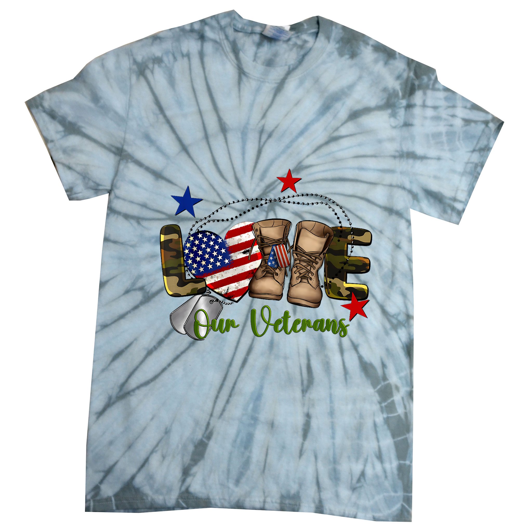 Love Our Veterans Day Proud Military American Flag Tie-Dye T-Shirt