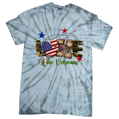 Love Our Veterans Day Proud Military American Flag Tie-Dye T-Shirt