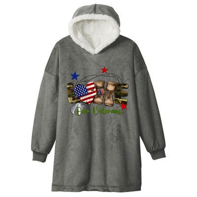 Love Our Veterans Day Proud Military American Flag Hooded Wearable Blanket