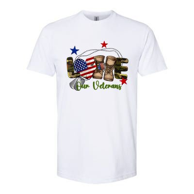 Love Our Veterans Day Proud Military American Flag Softstyle CVC T-Shirt