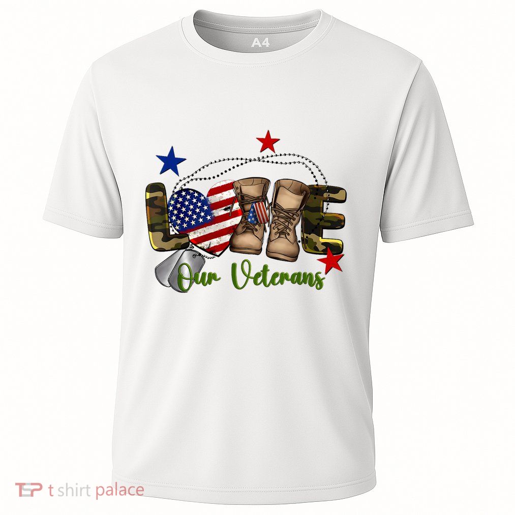 Love Our Veterans Day Proud Military American Flag Performance Shirt