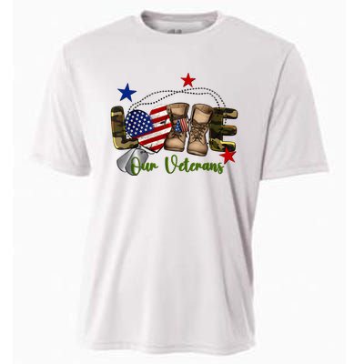 Love Our Veterans Day Proud Military American Flag Cooling Performance Crew T-Shirt