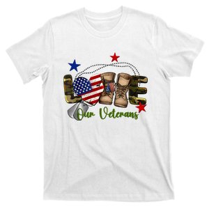 Love Our Veterans Day Proud Military American Flag T-Shirt